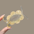 Champagne gold glitter flower hair claw clip in translucent acrylic material - 3-Drill Beige