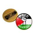 Palestine flag glass brooch pin with Free Palestine fist emblem in bronze finish - Antique Bronze-1 (Free Palestine)