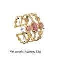Golden multi-layer open ring with pink oval stones and refined geometric design - Gold Four-Layer Pink Oval