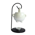 Hanging ceramic essential oil burner with black metal stand and tea light candle set - White Essential Oil Burner / White