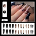 French blush press-on nails with leopard print and crystal rhinestones set of 24 pieces - Z601 Black Leopard Print Style