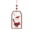 Wooden Christmas gift tag featuring Santa Claus with decorative beads and twine - Santa Claus