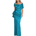 Elegant lake blue satin evening dress featuring a one-shoulder bow and mermaid silhouette - US Size 4 (S) / Top And Bottom / Lake Blue