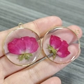 Handmade gold plated round resin charm featuring real pink dried flowers for DIY jewelry - June Gladiolus without Gold Foil