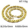 Men's golden stainless steel Byzantine chain set with necklace and bracelet - 10mm / Gold