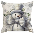 Square Christmas snowman pillow cover with silk texture and silver snowflake patterns - 45x45cm Single Side No Core / Silver Snowman