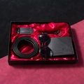 Men's business gift set with black leather belt, wallet, sunglasses and keychain in red box - 6-Piece Black Set (Wallet + Auto Buckle + Belt + Sunglasses + Keychain + Gift Box)