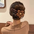 Barrette à cheveux vintage française marron caramel avec centre élégant en perles - Pince à Cheveux Fleur Mate / Café