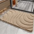 Tappetino da bagno rettangolare beige assorbente con trama a onde su piastrelle grigie - 40x60cm / Cachi (Serie Stuart)