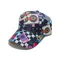 Close-up of retro 80s 90s pop art patterns including cassette tapes and radios on a cap - M (56-60cm) / Retro Tape Checkerboard Pattern (A)