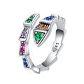 Chic S925 sterling silver snake ring with colorful zircon gemstones for women - Vintage Distressed Snake Open Ring (KDP1513)