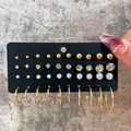 20 pairs of gold-colored C-shape earrings set with faux pearls and rhinestones - 20 Pairs Gold Pearl Rhinestone Set (F1291HB)