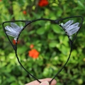 Handmade black cat ear headband with light purple crystals and beads for party wear - No.67 Light Purple