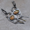 Vintage oxidized silver earrings with amber opal stone and hollow cross tassel design - Vintage Tassel Earrings