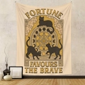 Astrology tapestry with three black cats and moon phases on a vintage beige background - GT230376 (Fortune Bravery Cat)
