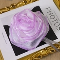 50g Rose mesh shower pouf in purple and white gradient with hanging ribbon strap - Ribbon Style / Metallic Purple