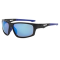 Occhiali da sole sportivi neri opachi con lenti a specchio blu e montatura avvolgente - Montatura Nera Rivestimento Blu