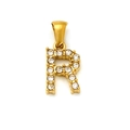 Pendentif lettre R en acier inoxydable doré orné de cristaux de zircon brillants - Lettre R (SP148G-R)