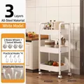Three-tier white steel rolling storage cart with wheels and hooks for kitchen - Triple Layer / White