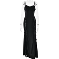 Abito lungo nero attillato in pizzo con eleganti ruches e spacco laterale alla moda - S / Nero