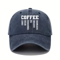 Washed navy blue cotton baseball cap with COFFEE print and vintage sun protection style - One Size / Navy Blue