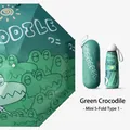 Mini green umbrella with crocodile print and matching capsule storage case - 8 Ribs - Glasses Case Style (Green Crocodile) / Macaron 5-Fold Umbrella Series / Green