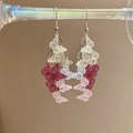 Detail of layered butterfly earrings with metal hollow-out design and soft pastel gradient - 52# Ear Hook-White-Pink