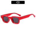 Retro hip-hop square sunglasses with glossy red thick frames and dark grey lenses - Red Frame Grey Lens