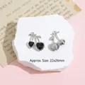 Y2K cherry heart pendants in black and silver finish for DIY jewelry 22x26mm - Black Cherry / Silver