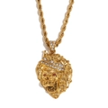 Hip hop 18K gold plated lion head pendant with crown and red eyes on twist chain - Gold