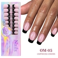 Detail of 150pcs pink and black French soft gel press-on nails with 15 size options - Black Pink French Long Square Style (OM-05)
