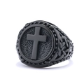 Anello vintage in acciaio inossidabile nero opaco con croce a rilievo e trama intrecciata - US 7 / Colore Nero (25511)