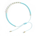 Adjustable sky blue semi-precious stone beaded bracelet with 18K gold spacers and cord - Sky Blue