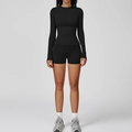 Conjunto de yoga negro ajustado con top de manga larga y pantalones cortos deportivos - S / Negro Premium-Manga Larga+Shorts