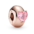 Roségouden bedel kraal met een roze hartvormige edelsteen voor kettingen en armbanden - 012-Stopper (Roségoud Roze Hart Steen)