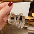 Baroque hoop earrings with pavé rhinestones and 925 silver needle for sensitive ears - Gold Large Rhinestone Hoop