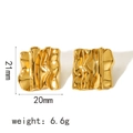 Moderne geometrische Ohrstecker mit Wellenmuster aus 18k vergoldetem Edelstahl - Unregelmäßiges Gefaltetes Rechteck-Stil Gold (TE6489-G)