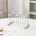 Silver metal cup holder with rabbit handle for 6 cups and a draining tray - Silver Rabbit - 6 Cups Rack