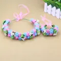 Pink and blue rose floral crown and matching wristlet set with pink organza ribbons - Flower Crown + Wristband Set / Blue/Pink