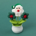 Handgefertigte Häkel-Weihnachtsmann-Minipflanze mit Kleeblatt und Keramiksockel Dekoration - Grünes Weihnachten (Weihnachtsmannkopf + Grüne Puffblume) Topfpflanze