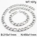 Ensemble collier et bracelet Figaro en acier argenté pour un style hip-hop tendance - 11mm Acier