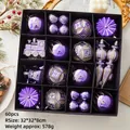 60-piece purple Christmas ornament set with assorted shapes and matte finishes - 60pcs Christmas Ball Box Set / Purple