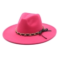 Detail of rose red fedora hat with gold chain ribbon and black bow decoration - M (56-58cm) / Rose Red