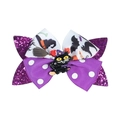 Halloween sequin bow hair clip featuring a black witch cat and festive spider patterns - 2# Purple Witch Cat