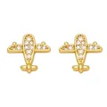 Macro detail of gold airplane stud earrings with pavé set sparkling zircon stones - Gold Plated Copper/Zirconia / Round Airplane-Gold