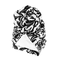 Women's faux suede turban featuring black and white paisley patterns with a twist knot - 10378/B&W Paisley Print