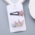 Cute pink star and colorful crown glitter hair clips for girls set on white card - Crown Star Set