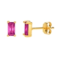 Pink baguette zircon stud earrings in S925 sterling silver with a gold-plated finish - Gold With Rose Red Zirconia