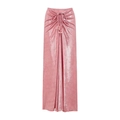 Pink metallic long skirt with high waist drawstring detail and shimmering fabric finish - One Size / Bottoms / Pink