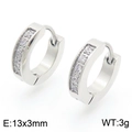 Pendientes de aro en acero plateado con 5 circonitas cúbicas para hombre y mujer diseño moderno - Estilo Color Acero B (KE118283-TGD) / 13x3mm